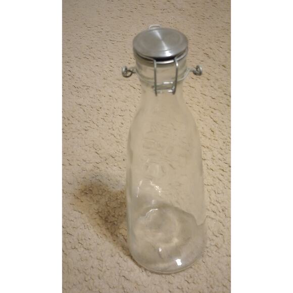 Circle Glass Carafe Decanter Stainless Steel Hermetic Seal Glass Jar Bottle 36oz - Picture 2 of 4